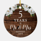 5年パーソナライズされた木の記念日ギフトさん セラミックオーナメント (裏面)