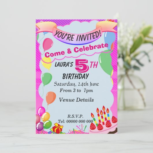 5年前の5歳の誕生日パーティーの招待 招待状 (スタンド正面)