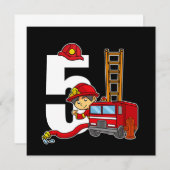 5年消防士Bday消防車5誕生日 招待状 (正面/裏面)