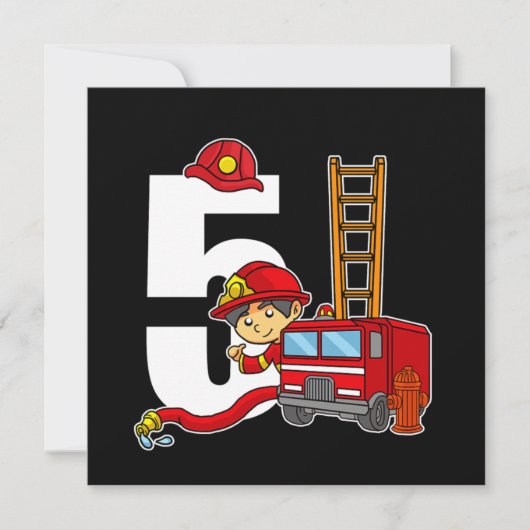 5年消防士Bday消防車5誕生日 招待状 (正面)