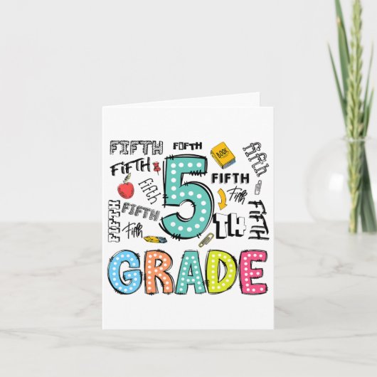 5年生かわいいタイポグラフィードットバックトゥスクールティーチャー カード (正面)