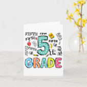 5年生かわいいタイポグラフィードットバックトゥスクールティーチャー カード (黄色い花)