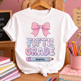 5年生のキュートなリボンの女の子のカスタムネーム Tシャツ