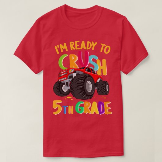 5年生のモンスタートラックを押し戻す準備ができている Tシャツ (デザイン正面)