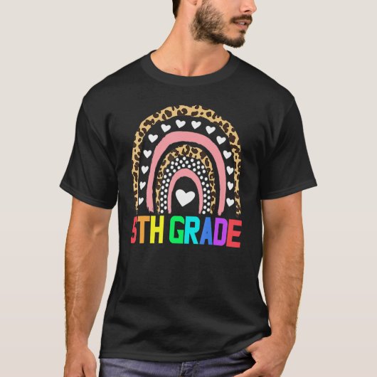5年生の先生 レオパード レインボー 5年生の先生 Tシャツ (正面)