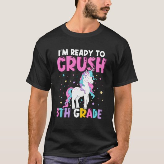 5年生の可愛いユニコーンTをつぶす準備ができている Tシャツ (正面)