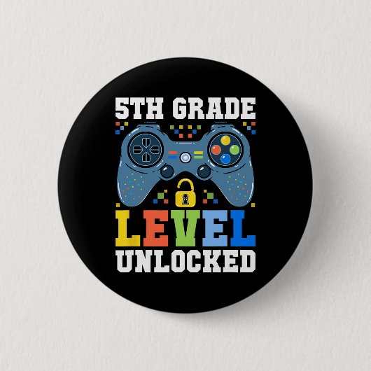 5年生レベルアンロックゲーマー初めての学校 缶バッジ (正面)