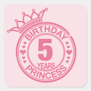 5年 – 誕生日プリンセス – ピンク スクエアシール