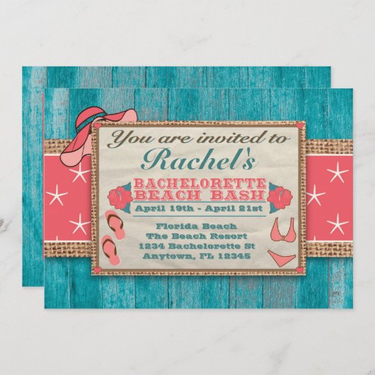 5日間ビーチの週末の逃走のバチェロレッテの招待状 招待状 (正面/裏面)