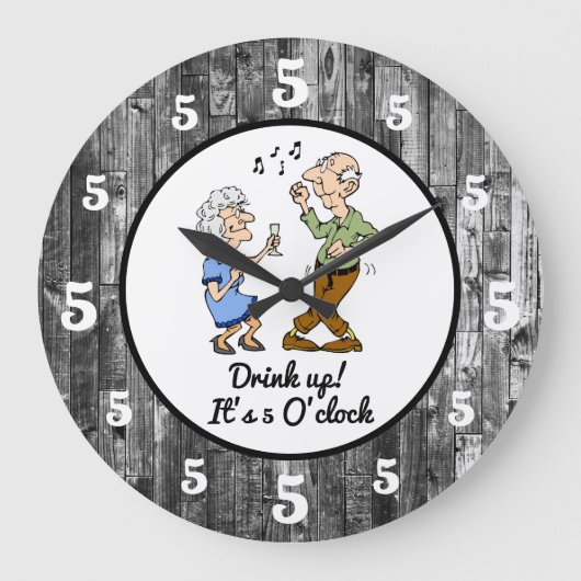 5時に飲み干す ラージ壁時計 (正面)