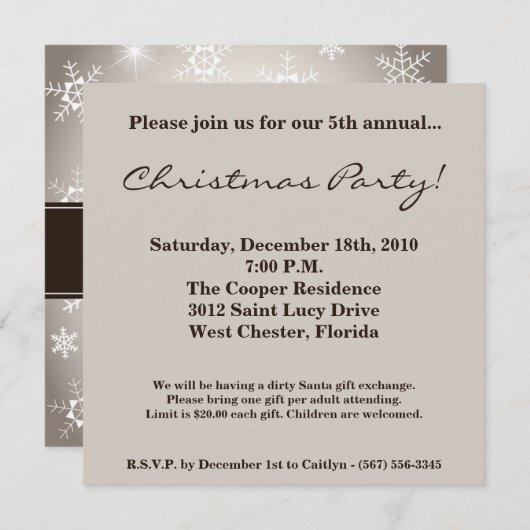 5時間365日のクリスマスクリスマススノーフレーククリスマス招待状 招待状 (正面/裏面)