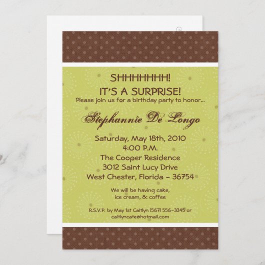 5時間365日のグリーン水玉模様プリント誕生日招待状 招待状 (正面/裏面)