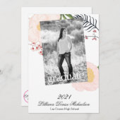 5時間365日のシニア発表ベビーPink Cosmos on White 案内状 (正面/裏面)