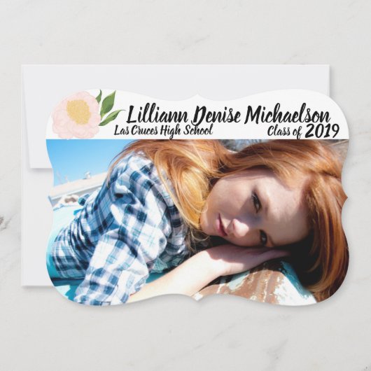 5時間365日のシニア発表ベビーPink Cosmos on White 案内状 (正面)