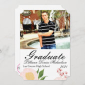 5時間365日のシニア発表ベビーPink Cosmos on White 案内状 (正面/裏面)