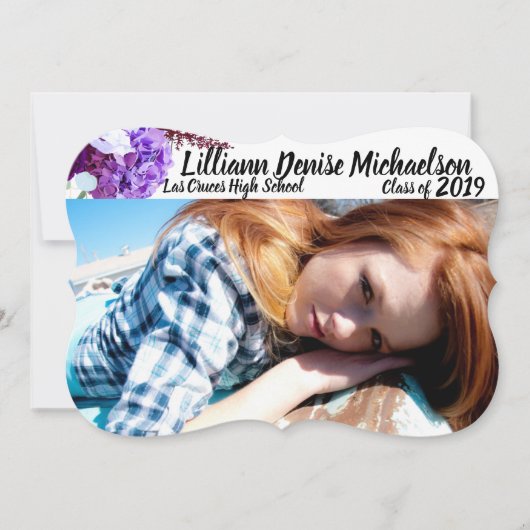 5時間365日のシニア発表ラベンダーハイビスカスの白 案内状 (正面)