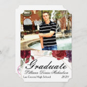 5時間365日のシニア・アナウンスメントWhite Roses金ゴールド幾何学的 案内状 (正面/裏面)