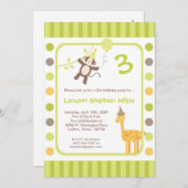 5時間365日のジャングルサファリ動物園の誕生日パーティーへの招待 招待状 (正面/裏面)