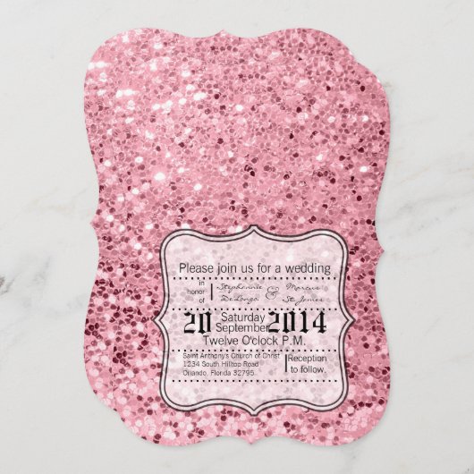 5時間365日のバラ金ゴールドグリッター結婚式招待状 招待状 (正面/裏面)