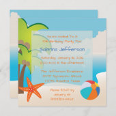 5時間365日のビーチパーティー誕生日パーティーの招待状 招待状 (正面/裏面)