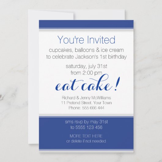 5時間365日のフォト男の赤ちゃん誕生日パーティーへの招待 招待状 (裏面)