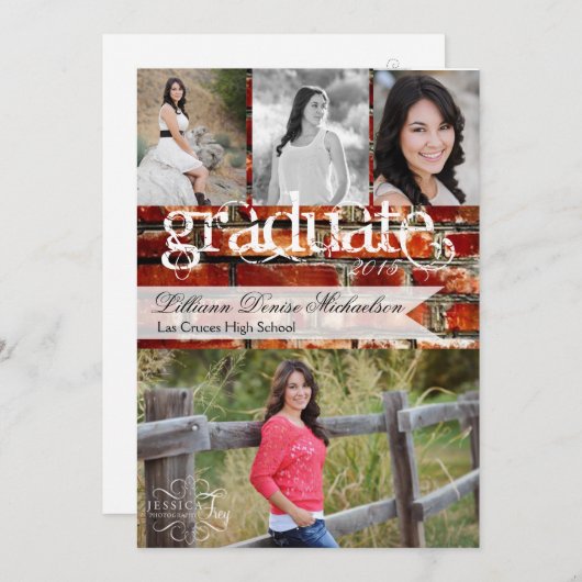 5時間365日のブリック・ウォールグランジ・建物に関する上級者向け発表 案内状 (正面/裏面)