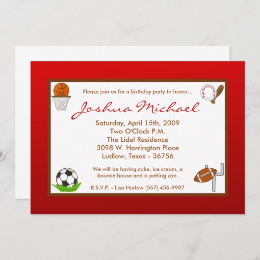 5時間365日のボーイ·スポーツ·フットボールの誕生日パーティーの招待 招待状 (正面/裏面)