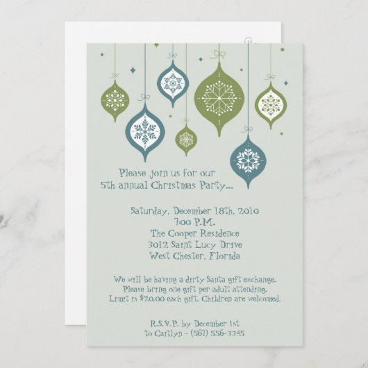 5時間365日のレトロクリスマスクリスマスオーナメント招待状 招待状 (正面/裏面)