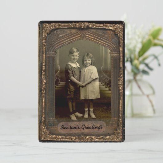 5時間365日のヴィンテージフォトフレームフェイクグリーティパーソナライズされたング 招待状 (スタンド正面)