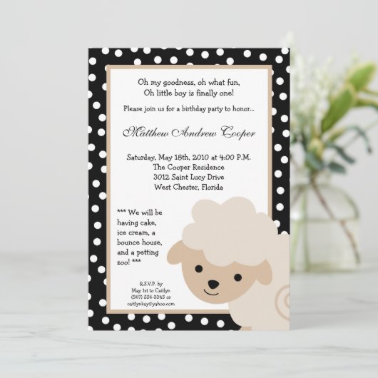 5時間365日の中立的なファーム羊の誕生日パーティーの招待 招待状 (スタンド正面)