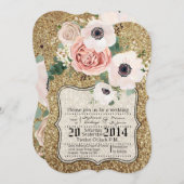 5時間365日の結婚式招待状幾何学的バラ金ゴールドグリッター 招待状 (正面/裏面)