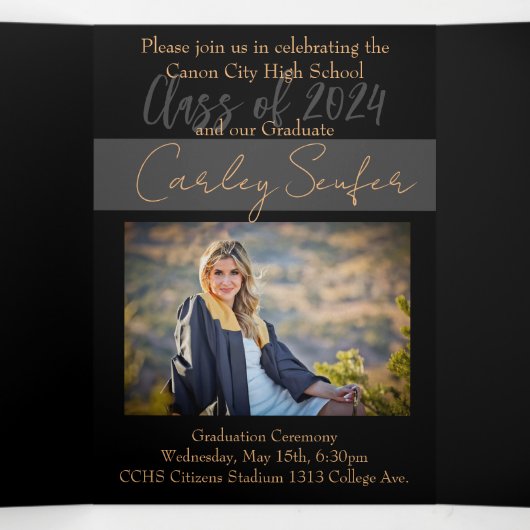 5時間365日の3回卒業発表招待状 三つ折り招待状 (内部中)