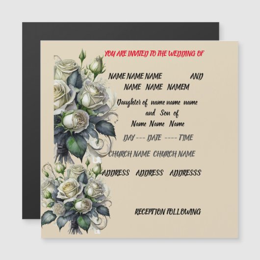 5時間365日のcremeバラ結婚式の招待 マグネット招待状 (正面/裏面)