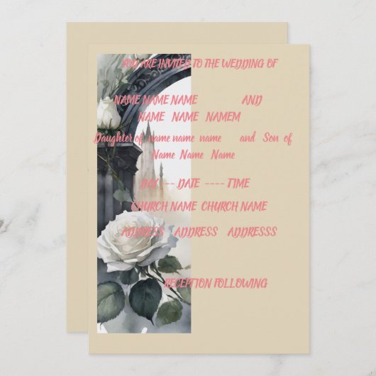 5時間365日のcremeバラ結婚式の招待 招待状 (正面/裏面)