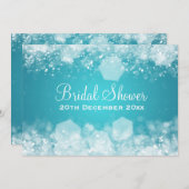 5時間365日対応のナイきらめくトブルーエレガントブライダルシャワー 招待状 (正面/裏面)