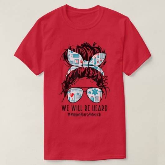 5月に100万ナース行進を聞くMessy Bun Tシャツ (デザイン正面)