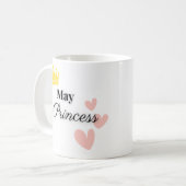 5月のお姫様マグカップ - ゴールドクラウンとハートのデザイン コーヒーマグカップ (正面左)