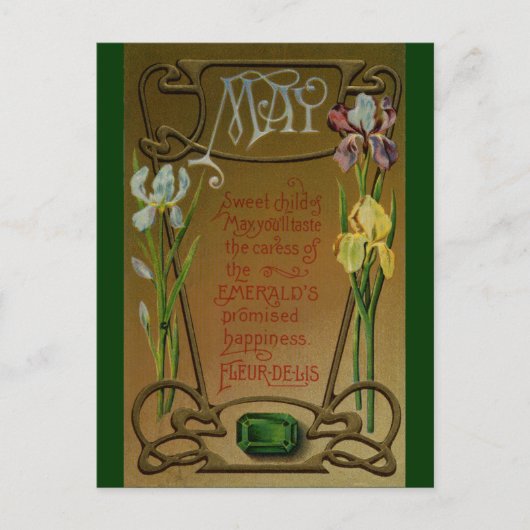5月の誕生日のエメラルドおよびアイリス ポストカード (正面)