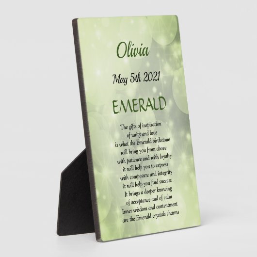 5月の誕生石エメラルドの卓上プレートとイーゼル フォトプラーク (側面)