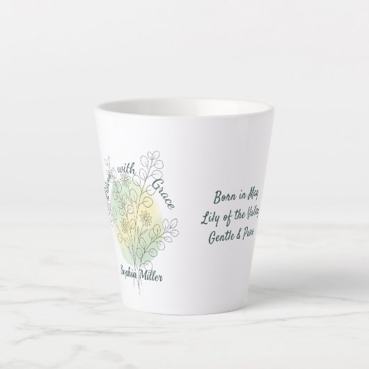 5月の誕生花の名入れフラワー カフェラテマグ (正面)
