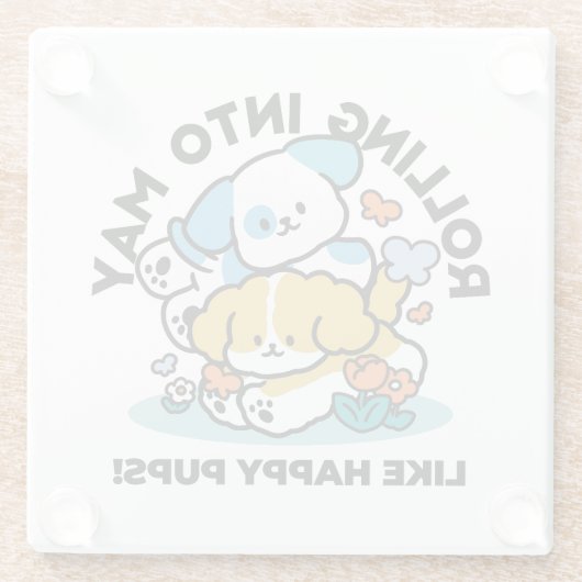 5月転がにハッピーアップのように – かわいい春犬 ガラスコースター (裏面)