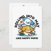 5月転がにハッピーアップのように – かわいい春犬 シーズンカード (正面/裏面)