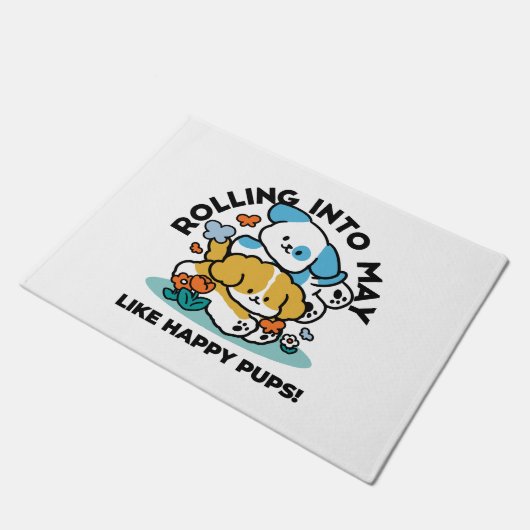 5月転がにハッピーアップのように – かわいい春犬 ドアマット (アングル)