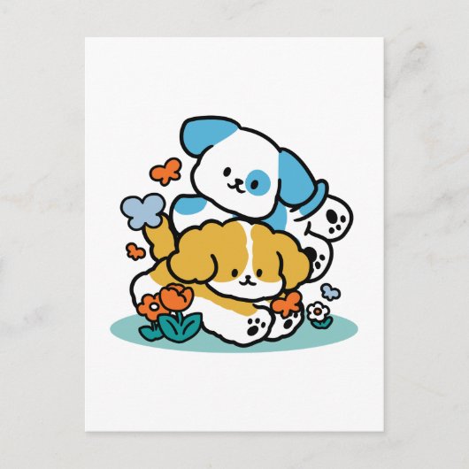 5月転がにハッピーアップのように – かわいい春犬 ポストカード (正面)