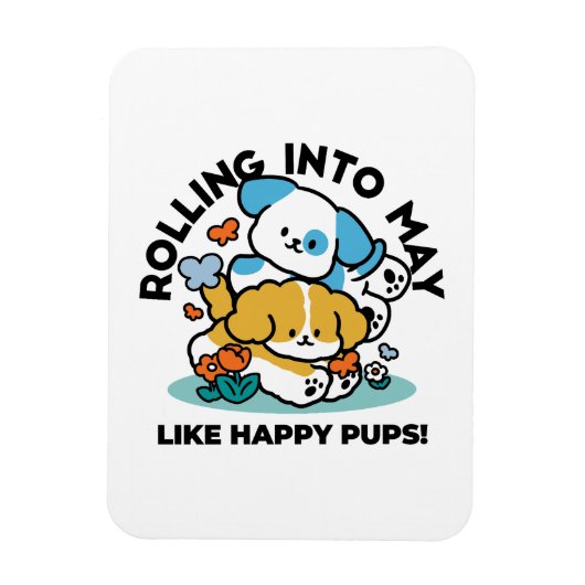 5月転がにハッピーアップのように – かわいい春犬 マグネット (縦)