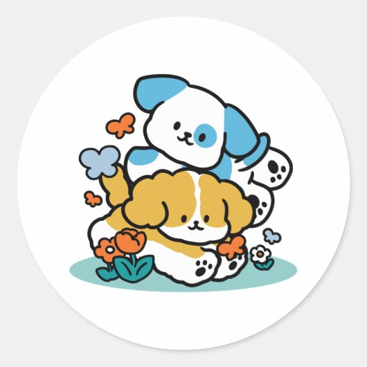 5月転がにハッピーアップのように – かわいい春犬 ラウンドシール (正面)