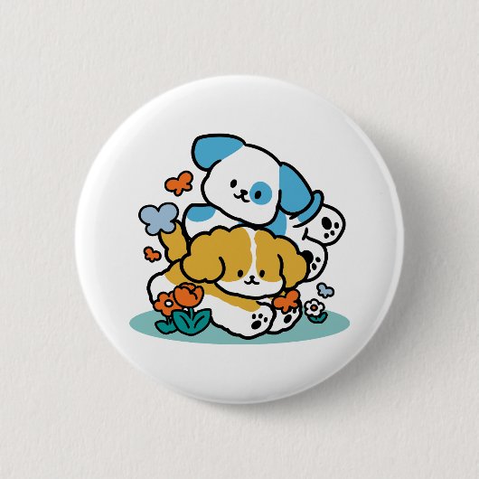 5月転がにハッピーアップのように – かわいい春犬 缶バッジ (正面)
