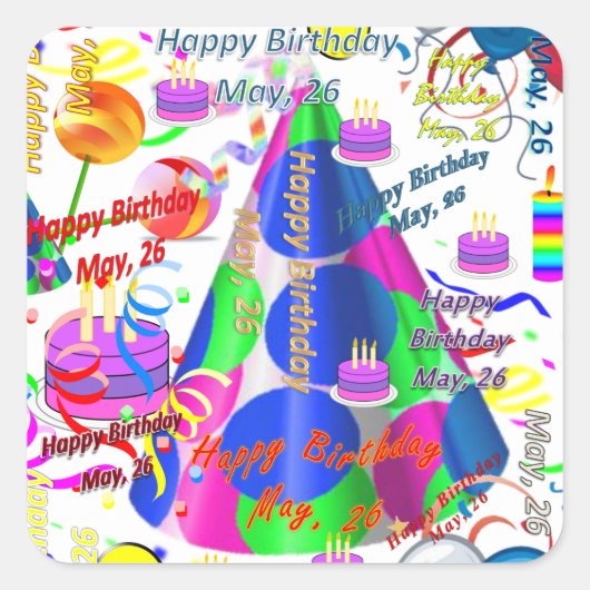 5月26日子供の誕生日 スクエアシール (正面)