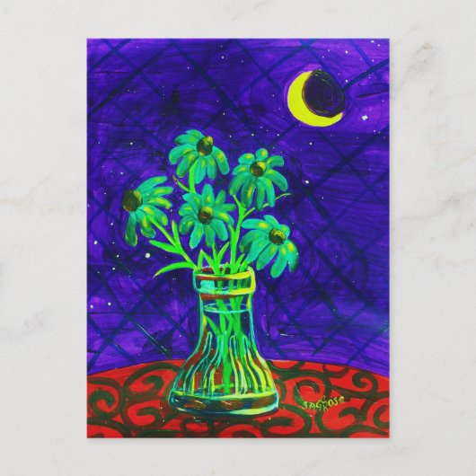 5本のハッピーグリーンフラワー ポストカード (正面)