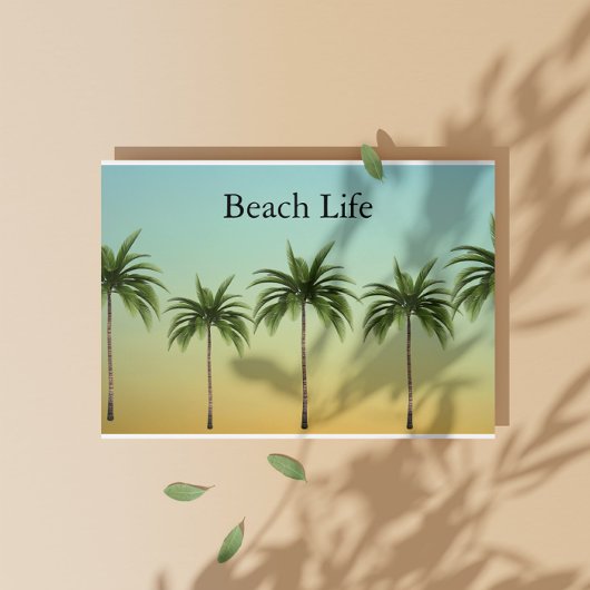 5本のヤシの木が一列に並び、ビーチ生活 シーズンカード